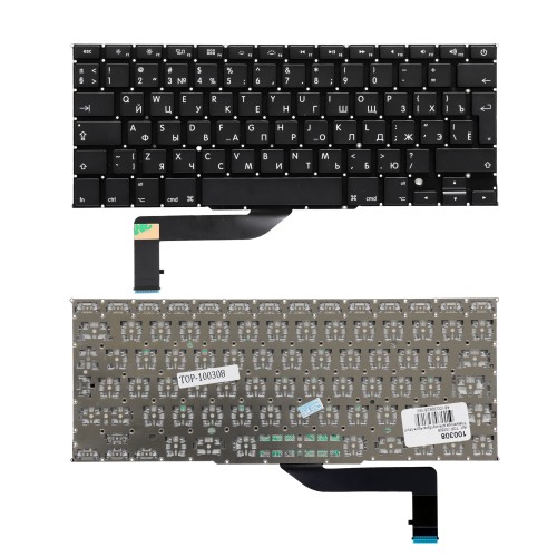 Клавиатура для ноутбука MacBook Pro 15 A1398 Series. Г-образный Enter. Черная, без рамки. PN: A1398.