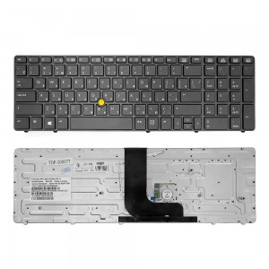 Клавиатура для ноутбука HP EliteBook 8560w, 8570W Series. Плоский Enter. Черная, с черной рамкой. PN: 9Z.N6GBV.00R.