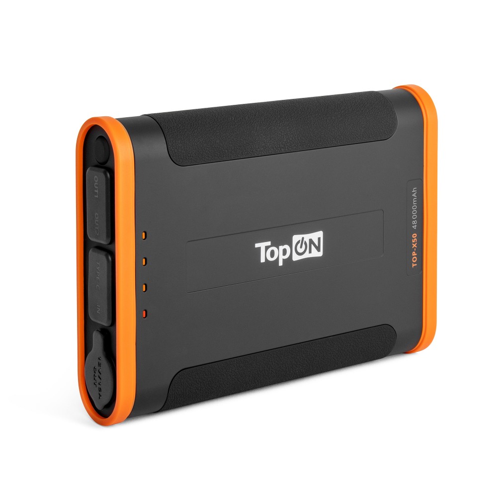 Внешний аккумулятор TopON TOP-X50 48000mAh Type-C PD 60W, USB1 QC3.0, USB2 12W, авторозетка 180W, фонарь, защита от брызг, LiFePO4. Черный