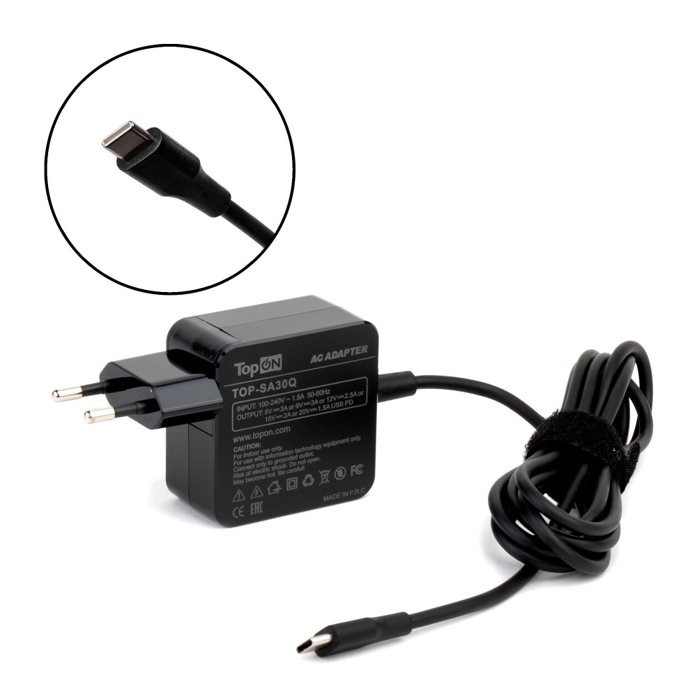 Блок питания TopON для Samsung 20V 1.5A/ 15V 2A / 9V 3A / 5V 3A USB Type-C 30W.