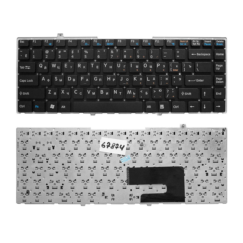 Клавиатура для ноутбука Sony Vaio VGN-FW, VGNFW Series. Плоский Enter. Черная без рамки. PN: 148084172.