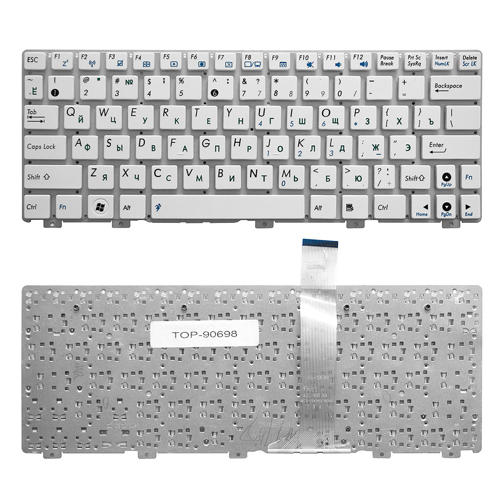 Клавиатура для ноутбука Asus Eee PC 1011PX, 1015, TF101 Series. Плоский Enter. Белая, без рамки. PN: V103646OS1.