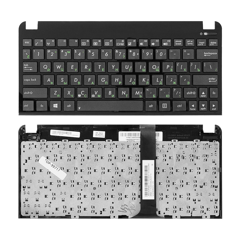 Клавиатура для ноутбука Asus Eee PC 1011, 1015, 1016P Series. Плоский Enter. Черная, с Topcase. PN: 0KNA-292RU02.